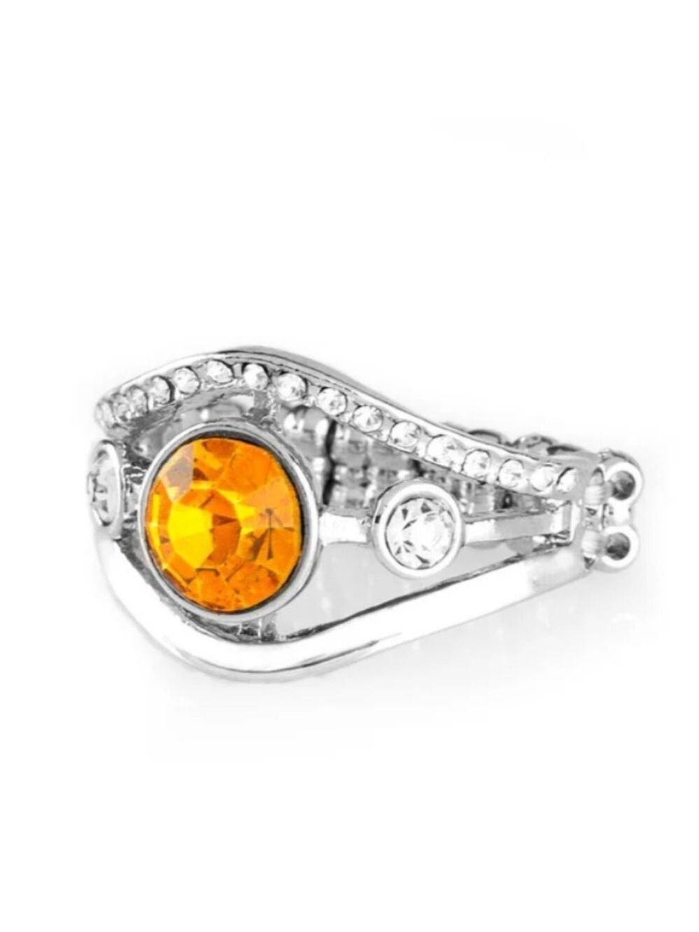 Silver and Orange Gemstone Ring
